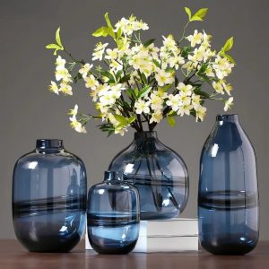 Vase dame-jeanne en verre bleu